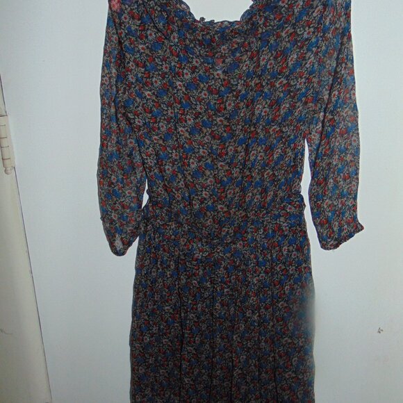 Massimo Dutti Round Floral Ruffle Neck Semi Sheer Layered Midi Dress Boho 5 - Picture 5 of 9